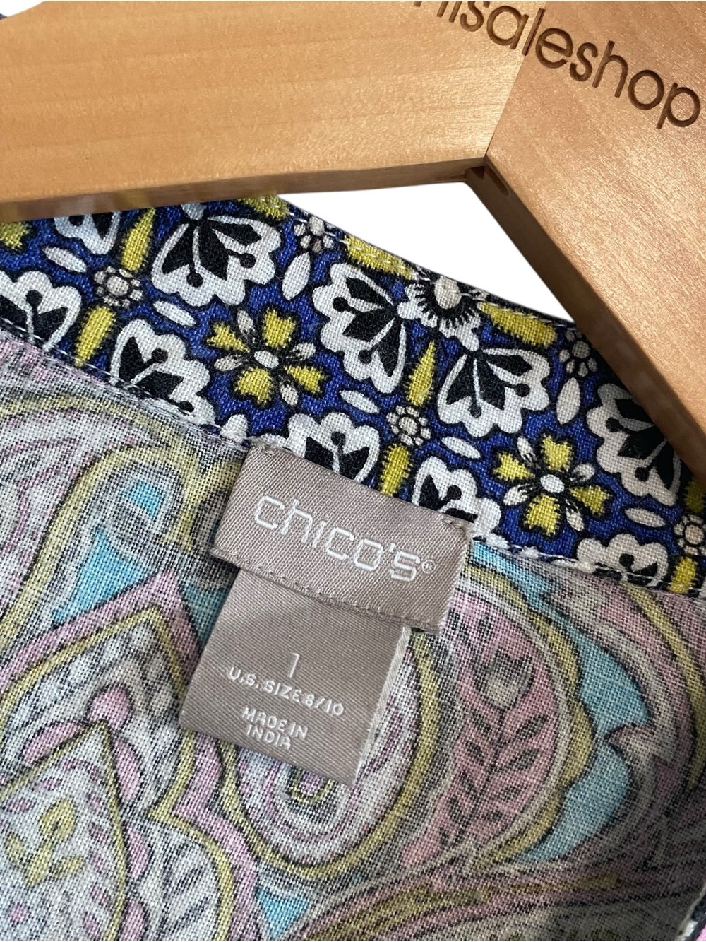 Chico's Linen Patchwork Colorful Paisley Short Sleeve Kimono Topper Top 1/M - Picture 4 of 6